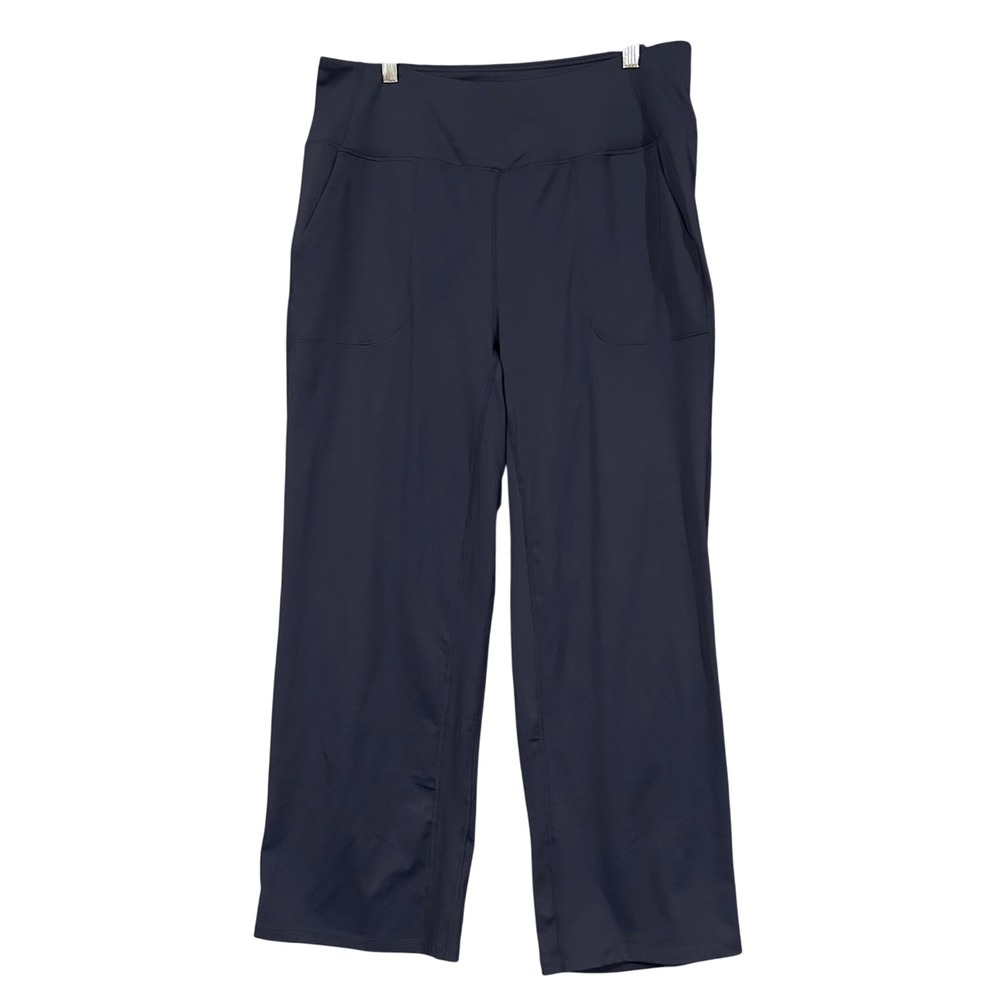 Soothfeel Womens Navy Blue Wide Leg Yoga Pants High Waisted Pockets 2XL L30